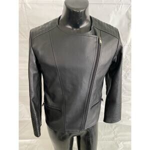 VG World Collection Women’s LARGE Black Leather Jacket-Made in Italy ‼️MINT‼️